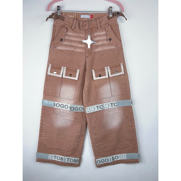 Tombogo Girgogo Jeans Terra Cotta Tan Denim Low Rise Relaxed Fit Unisex New XS - Picture 1 of 12